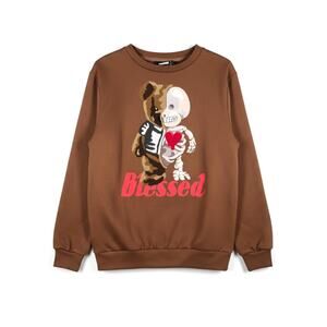 Super Massive Blessed Teddy Bear Skeleton Sweatshirt Brown M Edgy Streetwear